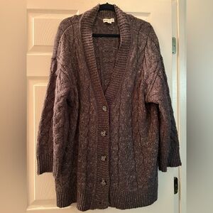 Ava & Viv Sz 1X Gray/Brown cable knit Cardigan Sweater with Long Sleeves